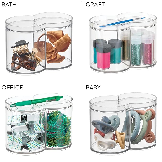 iDesign Round Plastic Canister Cosmetic Organizer with Top Tray Lid for Added Storage, The Clarity Collection – 6.12” x 3.62” x 4.35”, Clear