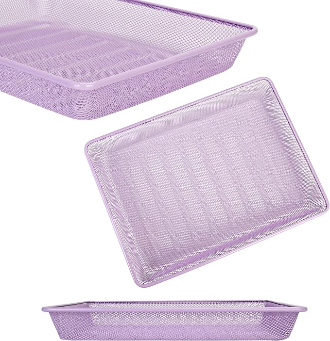 Office Metal Mesh Basket for Desk, Single Paper Tray Organizer, Turn in Trays Classroom, Flat Mail Letter Storage Basket for Office Home Drawers School (1, Purple)