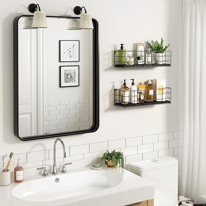 Fixwal 4 Set Floating Shelves - Hanging Wall Mounted Shelves for Living Room, Kitchen, Bedroom & Bathroom - Decorative Storage (Black)