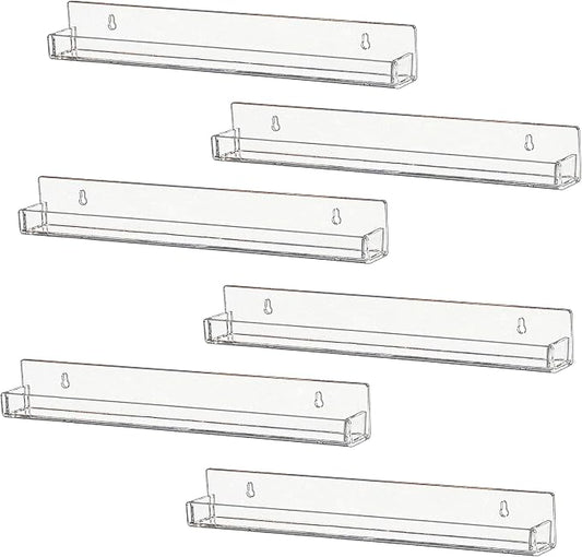 IEEK 6 PCS Acrylic Invisible Floating Bookshelf for Kids Room,15 inch Modern Picture Ledge Display Toy Storage Wall Shelf Vinyl Record Shelf U Shelves Storage Rack