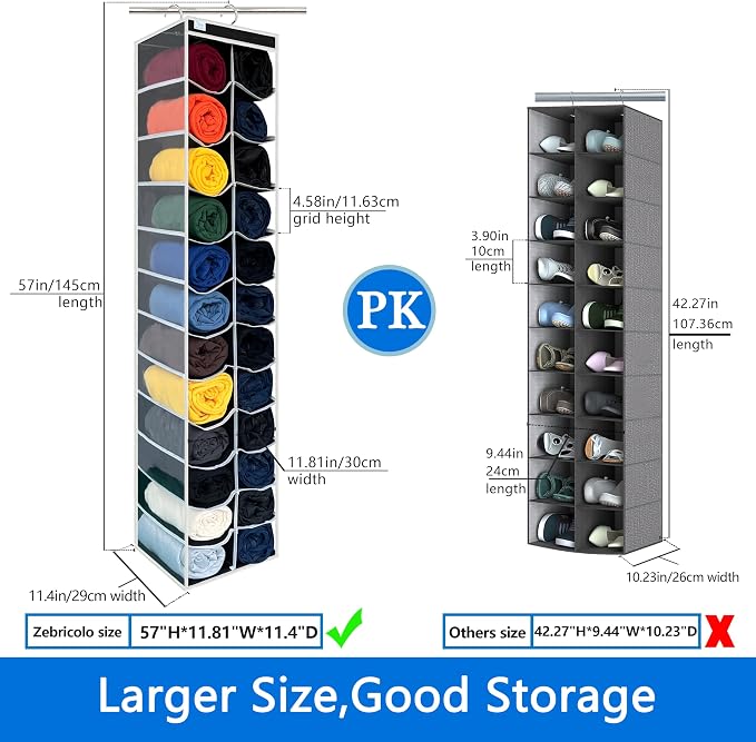 Legging Organizer for Closet Hanging, Legging Storage Bag Can Holds 24 Leggings Jeans or Shirts, Heavy Duty Metal Hooks for Over Door Storage, Wardrobe Clothes Storage