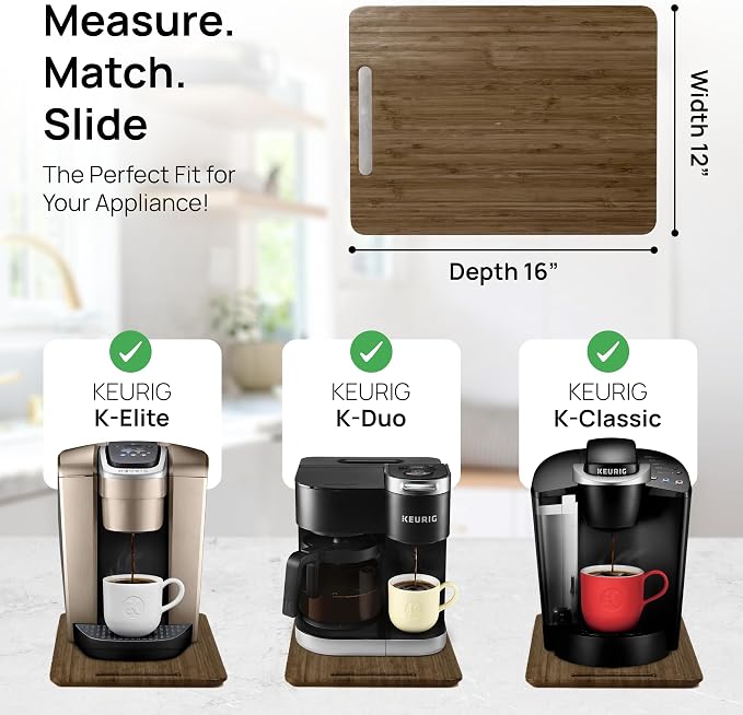 Ibyx Elegant Appliance Slider - Sliding Tray for Coffee Maker & Heavy Kitchen Appliances, Easy Slide, Made of Premium Bamboo, Space-Saving Kitchen Organizer, 40 lb Capacity, Brown - 12 x 16 Inch
