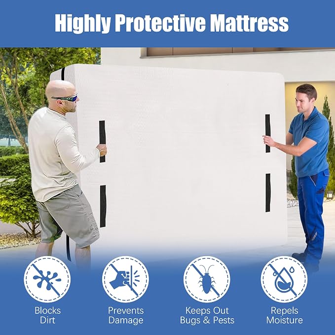 HOMESURE 2 Pack Mattress Bags for Moving and Storage with 8 Handles - Semi-Transparent, Twin