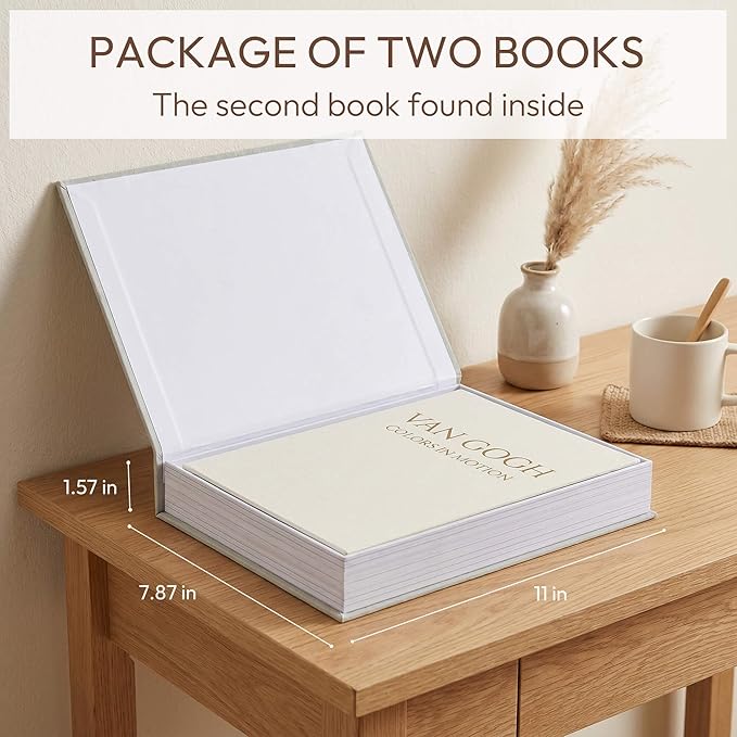 MAOBUYOU Decorative Storage Books Set of 2, Linen Cover, Gold Letters, White and Green