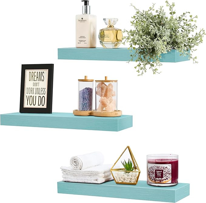 Sorbus Floating Shelves for Wall – 16 Inch Floating Shelf for Kitchen, Bedroom, Living Room, Bathroom, Home & Wall Decor - Mounted Bathroom Shelves with Invisible Brackets (Breezy Blue, 5 Pack)