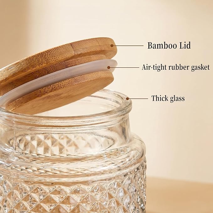 Prettidecor Glass Storage Jar, 38 FL OZ, Food Canisters with Bamboo Lid, Kitchen Containers Decorative Airtight Glass Jars For Cereal Nuts Snack Candy Cookies Coffee Tea