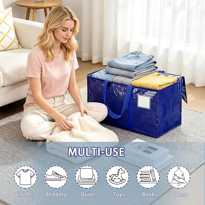 Oversized Moving Bags 6 Pack,Blue,Storage Bags with Lids,Heavy-Duty Moving Boxes with Zippers & Reinforced Handles, Storage Box for Space Saving,College Dorm,Traveling