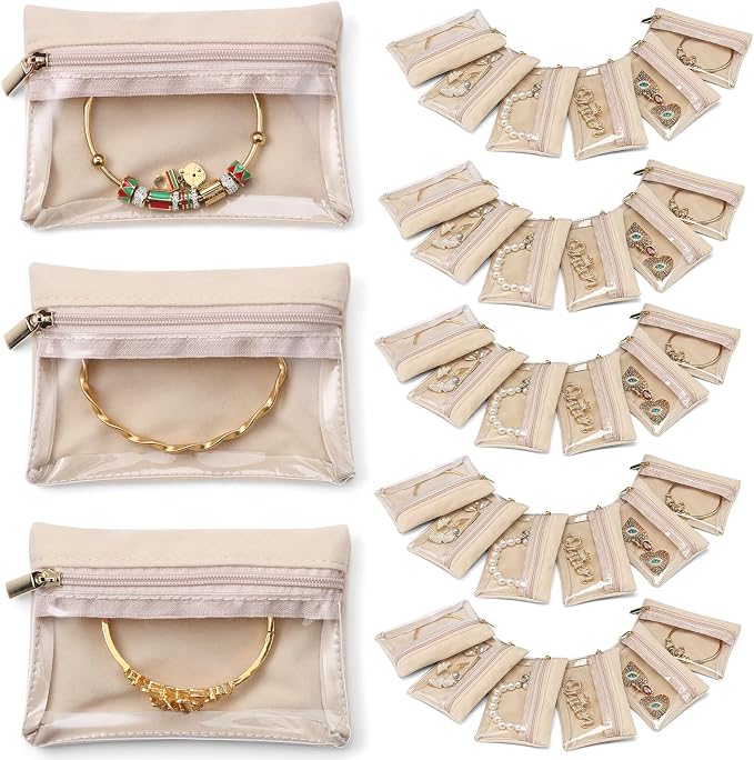 VLANDO Jewelry Travel Case,Travel Jewelry Organizer with Clear Velvet Jewelry Bags Zipper Pouch for Women Girl Gift 33Pcs