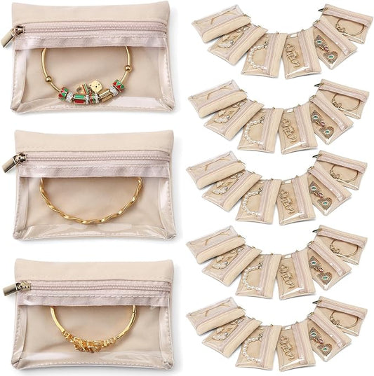 VLANDO Jewelry Travel Case,Travel Jewelry Organizer with Clear Velvet Jewelry Bags Zipper Pouch for Women Girl Gift 33Pcs