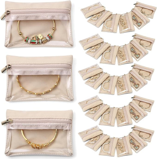 VLANDO 33 Pcs Travel Jewelry Case Velvet Jewelry Pouch with Zipper Clear Travel Jewelry Bag Jewelry Travel Organizer for Travel Business Trip Mother Day Mom Gifts for Mom Wife Women