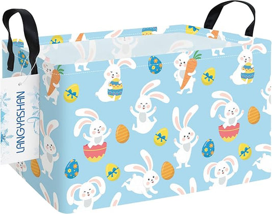 Rectangular Collapsible Rabbit Storage Basket Nursery Toy Organizer | Storage Bin Foldable Canvas with Handles for Organizing Home Kitchen Children Toys Office Closet Shelf Baskets