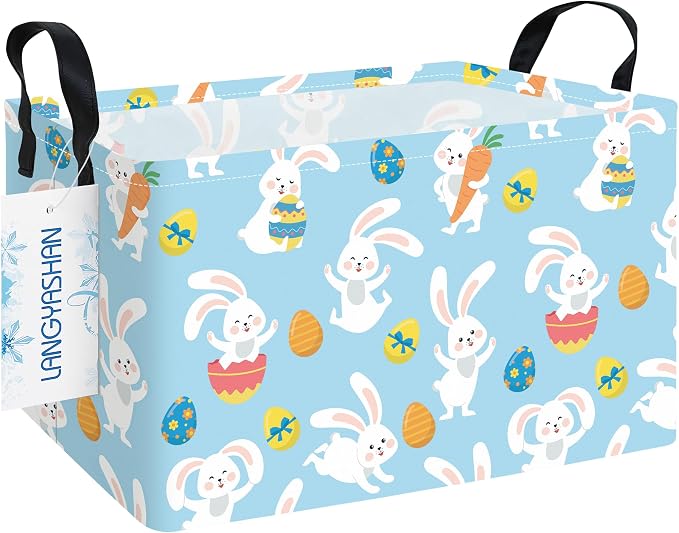 Rectangular Collapsible Rabbit Storage Basket Nursery Toy Organizer | Storage Bin Foldable Canvas with Handles for Organizing Home Kitchen Children Toys Office Closet Shelf Baskets