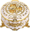 Hipiwe Round Jewery Box Metal Trinket Organizer Decorative Keepsake Box for Trrasure Ring Earring Holder Vintage Jewelry Display Case, Beige, 5.7" L x 5.1" W x 3.5" H