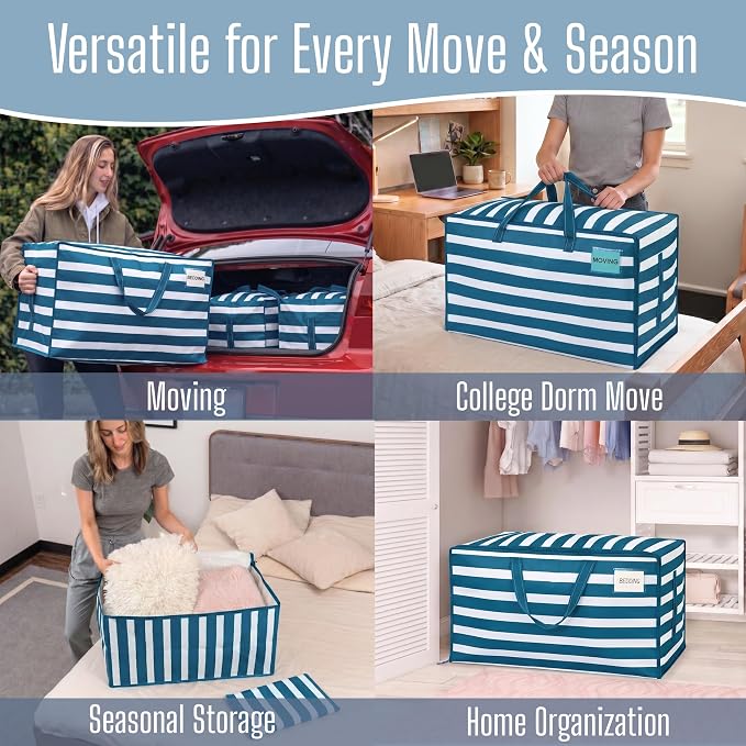 VENO 6 Pack Extra Large Heavy Duty Moving Bags with Wide Opening & Reinforced Handles, Reusable Storage Tote Bags with Strong Zippers for Clothes, College Dorm Essentials & Moving Supplies