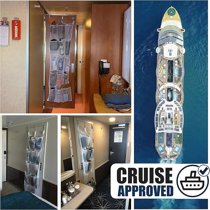 Cruise On Large Mesh Over-the-Door Organizer, 34-Pocket Hanging Storage for Cruise & Home (24"x60"),Travel Essential for 2026-2027, Shoe & Bathroom Organizer for Closet, Cabin, or Behind-Door Storage