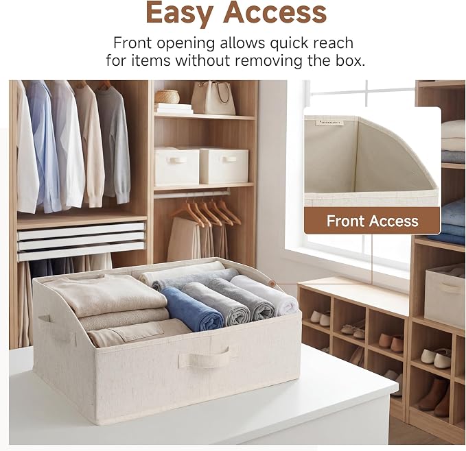 StorageWorks Trapezoid Storage Bins, Linen Closet Organizer, Closet Organizer Bins, Shelf Baskets, Clothing, Towels, Large, Beige(Cotton-linen), 3-Pack