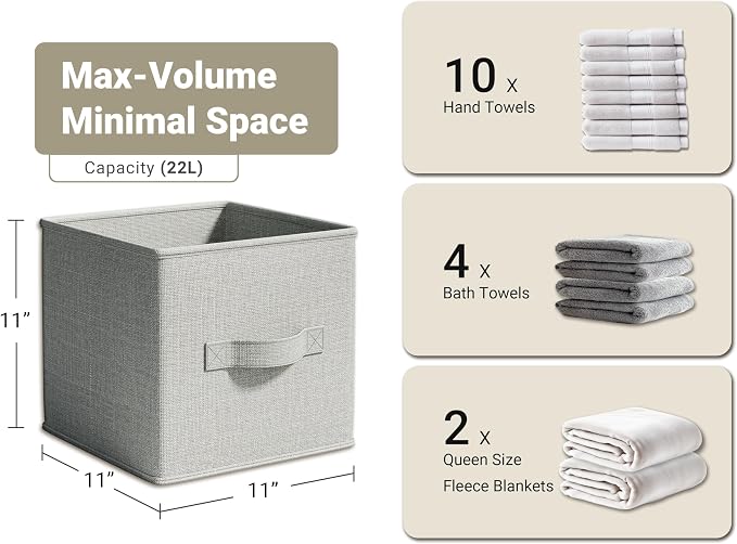 LayerSpace 4 Pack Foldable Fabric Closet Storage Bins, 11Inch Organizer Cubes with Handles, Linen Storage Boxes for Clothes, Toys, Books and Home Organization,Gray