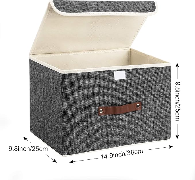 TYEERS Collapsible Storage Boxes, Washable Fabric Storage Bins with Lids, 14.9x9.8x9.8 inches, 3 Pack, Black