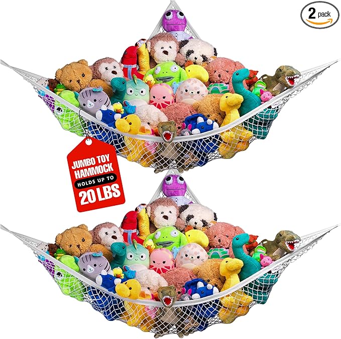 Handy Laundry Stuffed Animal Hammock Corner Net 2-Pack – Stuffed Animal Net & Mesh Toy Organizer for Kids Room – Flexible Storage for Plush Toys, Teddy Bears & Cuddly Favorites – Durable, Easy Install