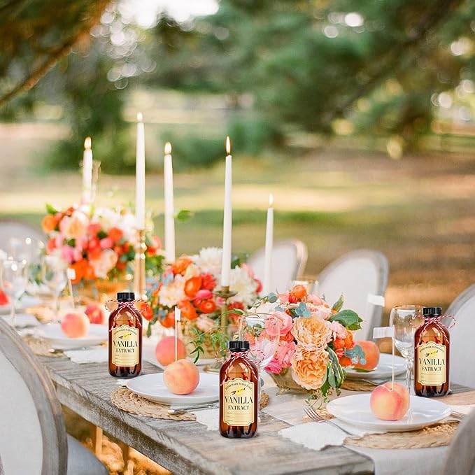 BHHQHH 16Pcs 8 oz Amber Glass Bottle Boston Round Bottles for Vanilla Extract Homemade,Brown Vanilla Extract Bottles with Caps for Syrup Gift Glass Food Storage Canister and Sauce Beans