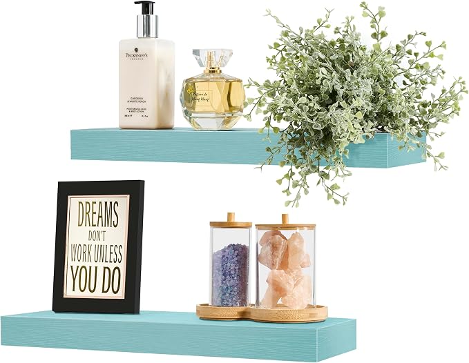 Sorbus Floating Shelves for Wall – 16 Inch Floating Shelf for Kitchen, Bedroom, Living Room, Bathroom, Home & Wall Decor - Mounted Bathroom Shelves with Invisible Brackets (Breezy Blue, 2 Pack)