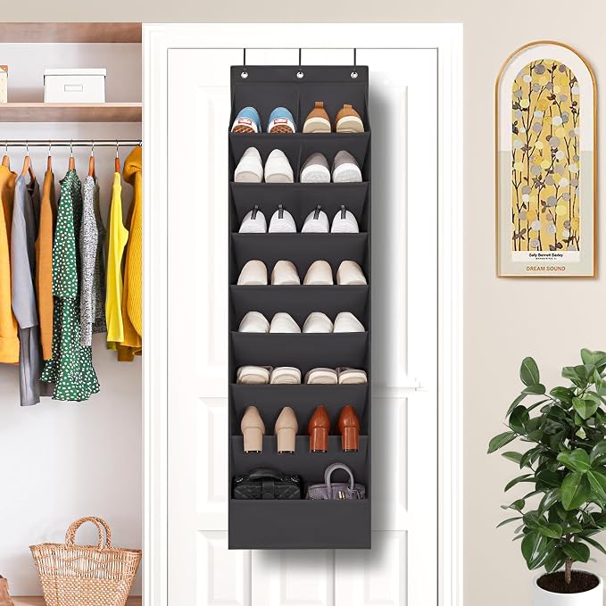2 Pack Shoe Organizer with 6 Extra Large Pockets and 4 Large Pocket, Over the Door Sturdy Closet Storage Rack, Hanging Shoe Organizer for Shoes, Sneakers, Black