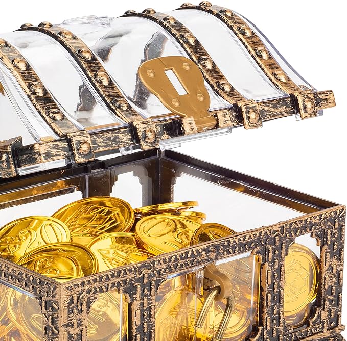 Transparent Antique Treasure Chest for Kids,Plastic Pirate Storage and Decorative Box