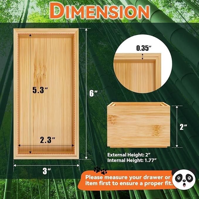 Lixple Bamboo Drawer Organizer, Small Silverware Organizer for Kitchen Drawer, Stackable Utensil Tray, 2 Pcs Flatware Organizer, Bamboo 6" x 3" x 2" (Outer), 5.3" x 2.3" x 1.77" (Inner)
