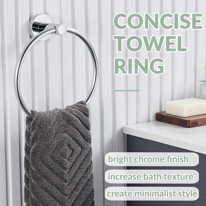 APLusee Hand Towel Ring for Bathroom Wall, Heavy Duty Stainless Steel Chrome Towel Holder, Wall Mounted