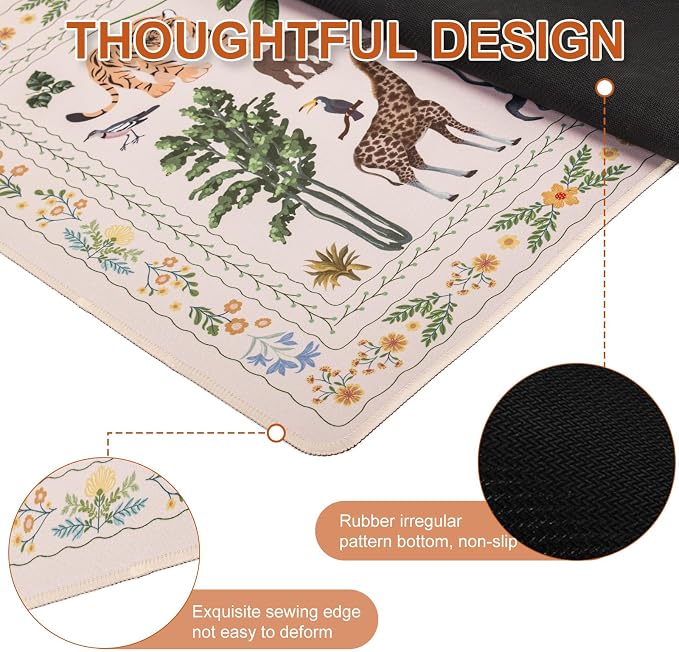 L-SPOUTTO Jungle Animal Desk Mat for Keyboard and Mouse,XXL Large Mouse Pad | Cute Non-Slip Keyboard Pad Waterproof Desktop Mat for Laptop Computer Work Game Home Office-Ivory/Beige