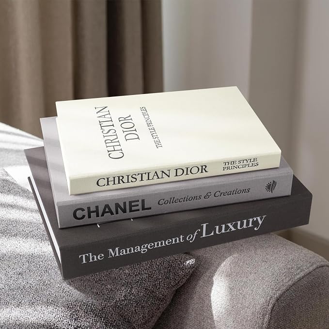 1DOT2 Decorative Books Set of 3, Black-Gray-Beige-Luxury | Coffee Table Home Decor, Living Room Decoration, Photo Storage, Keepsake Box