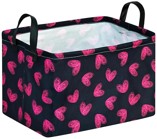 Rectangular Valentines Basket Storage Bin for Shelves Girls Gifts Baskets Foldable Box with Handles for Home Office Car Dormroom Valentine's Day Party Supplies