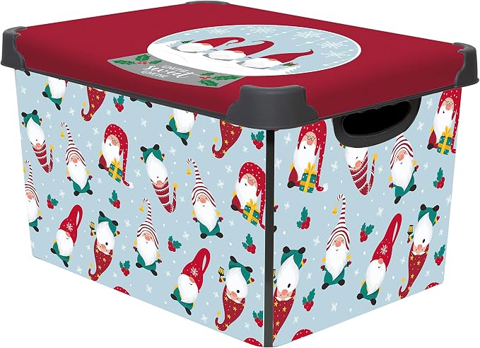 Simplify “Gnome Sweet Gnome" Design Storage Bin | Christmas Tote | Holiday Décor Decorations Organizer | Lidded | Stackable | White