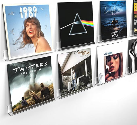 Laurensory Vinyl Record Wall Mount Shelves, 12 inch Vinyl Holder, 8 Pack | Clear Acrylic Floating Shelves for Album Record Storage Display, Wall Decor, Magazine Rack, Kids Bookshelf, Picture Ledge