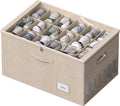 Shoe Organizer for Closet, Shoe Box Storage Containers Fit 18 Pairs Foldable Shoe Storage Bins with Clear Cover & Adjustable Dividers for Shoes Blankets Linen Clothing (Beige, (24.4*16.5*12.9)x1)