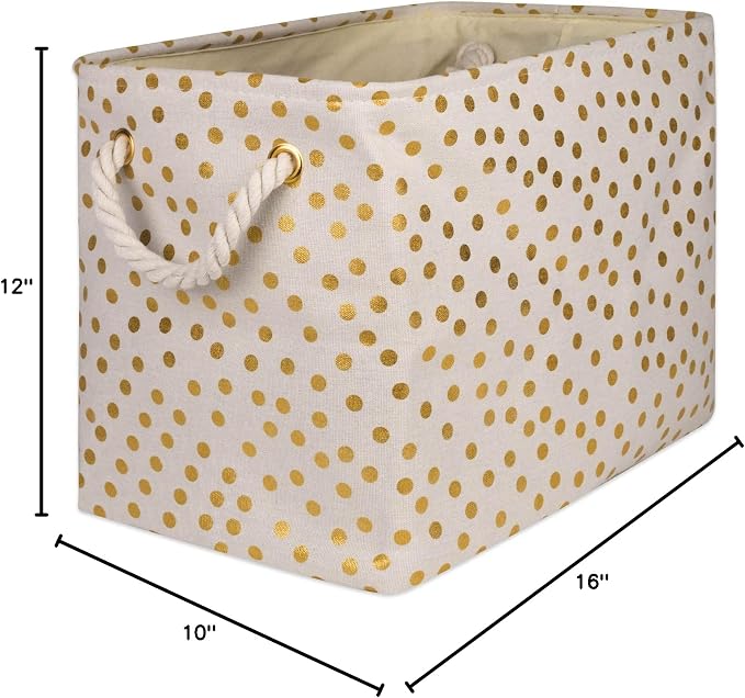 DII Polyester Storage Bin, Gold Metallic Collection Collapsible with Handles, Medium, Natural Off-White