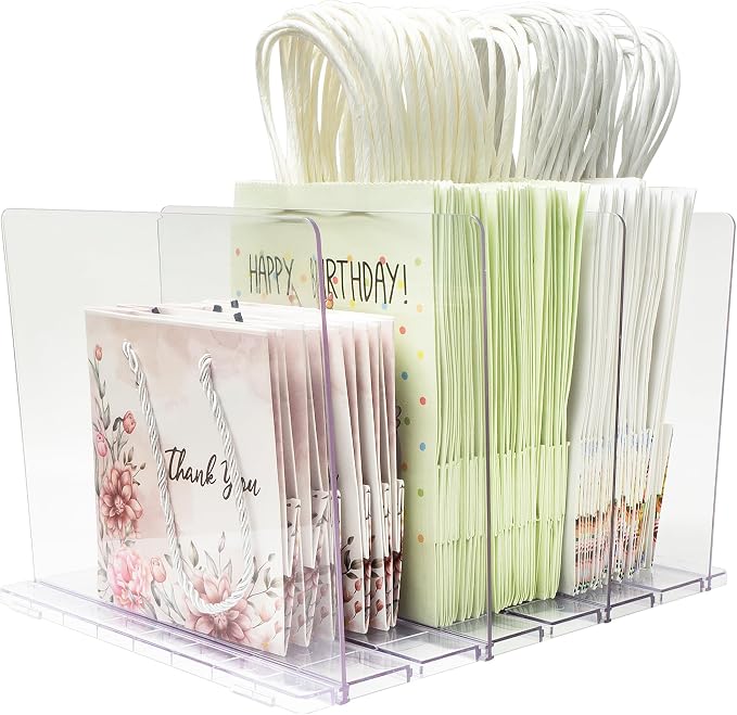 Gift Bag Storage Organizer, Acrylic Clear Shopping Bag Organizer, Adjustable Shelf Divider Bag Organizer for Small Closet, 1 Pack