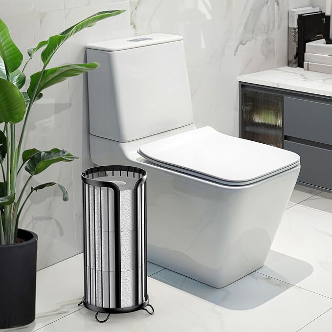 Bunoxea Toilet Paper Holder Stand, Freestanding Toilet Paper Storage,Black | Waterproof Raised Feet,Rustproof,Fit 3 Mega Rolls,No Drilling No Assemble,Minimalistic Storage,Space-saving Renter Friendly