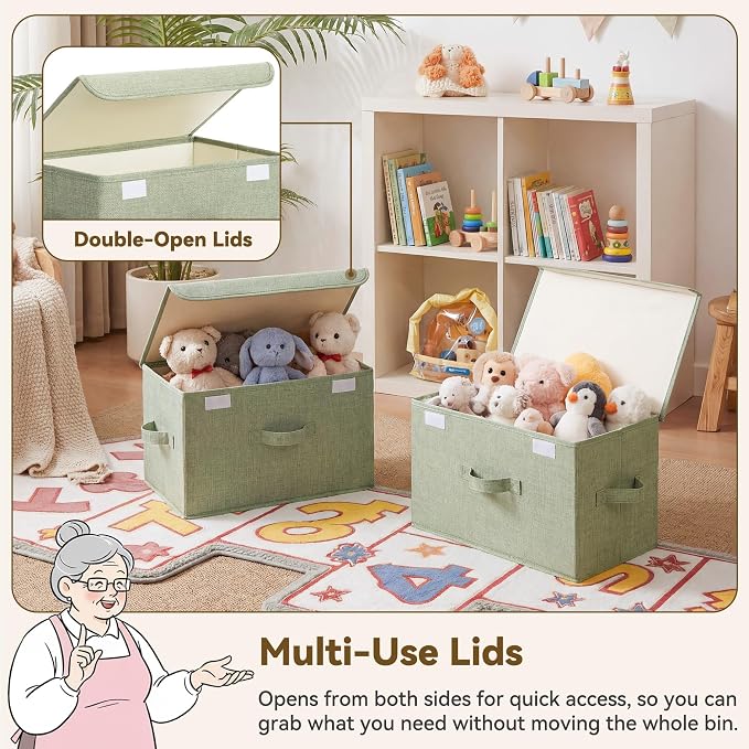 GRANNY SAYS Storage Bins with Lids, Decorative Storage Boxes, Clothes Stoarge Bins, Shelf Baskets, Closet Storage Bins for Clothing, Collapsible Storage and Organization, Sage Green, Large, 2-Pack