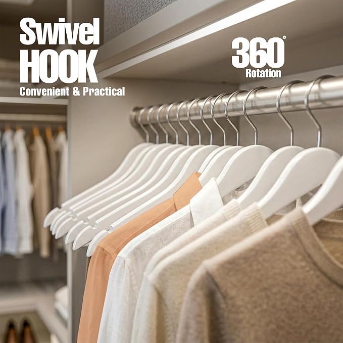 Utopia Home Premium Wooden Hangers 30 Pack - Durable & Slim Coat Hanger - Suit Hangers with 360-Degree Rotatable Hook - Wood Hangers with Shoulder Grooves (White)
