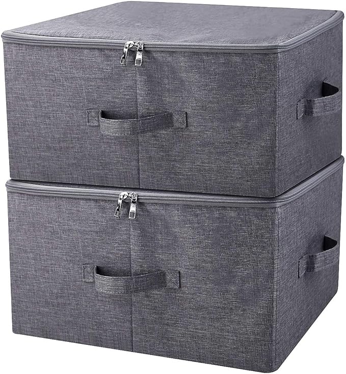 iwill CREATE PRO Pack of 2, Fabric Folding Washable Clothes Storage Boxes with Zip Lid for Wardrobe, Black Gray