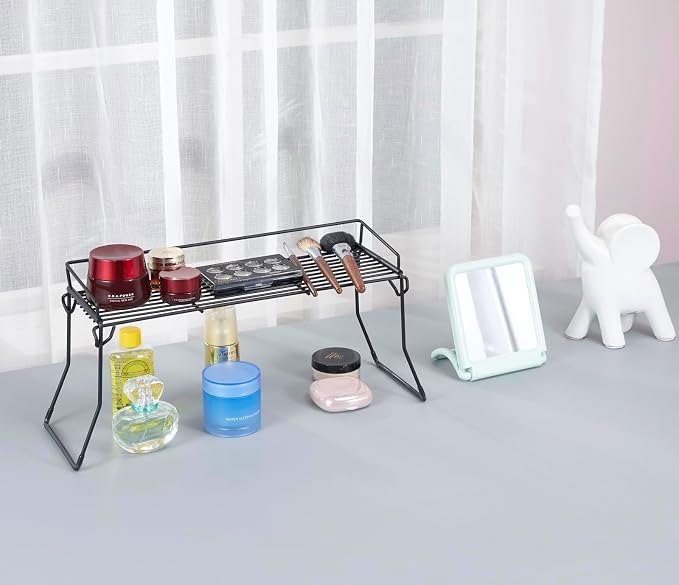 JUNCHU CHERRY Metal The Sink Vanity Organizer 2 Pack, Bathroom or Kitchen Sink Organizer, Feminine Products Organizer (2 Black)