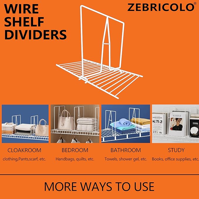 shelf dividers, create 40% more closet space, 10 Pack,12 inch wire shelf dividers, closet organizers and storage, supremely sturdy, closet shelf organizer, Will not break，closet dividers, White