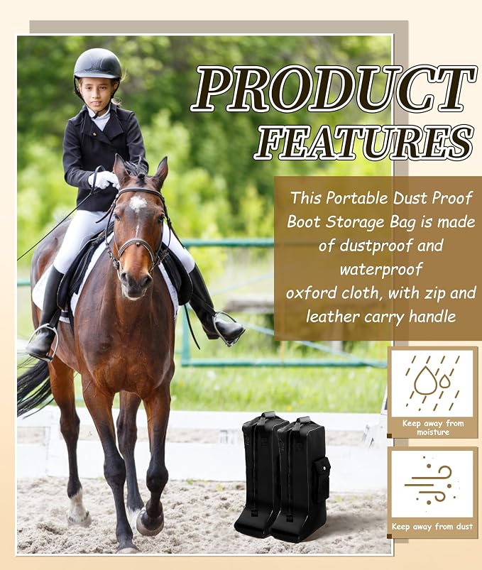 Oxford Cloth and Leather Boot Storage Bag - Portable Dust Proof With Handle Design for Cowboy and Snow Boots