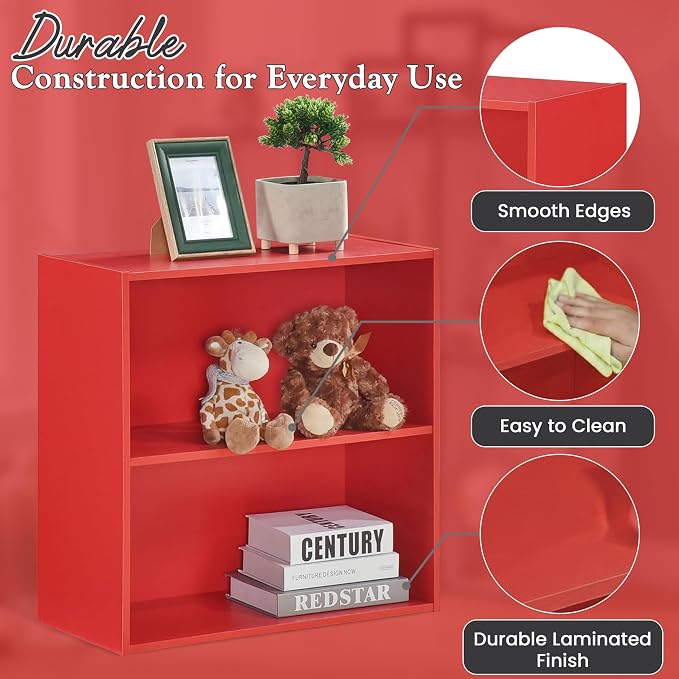KB Designs - Tony 2-Tier Modern Bookcase with Open Storage Shelves for Kids’ Rooms, Playrooms, or Home Offices – Compact Colorful Bookshelf Organizer