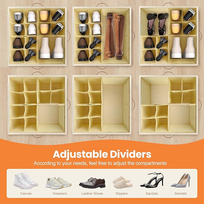 Foyego Shoe Organizer for Closet, Shoe Storage Organizer with Wheels and Adjustable Dividers, Stackable Shoe Storage Box with Clear Cover, Foldable Closet Shoe Organizer Fits up to 16-32 Pairs, Gray