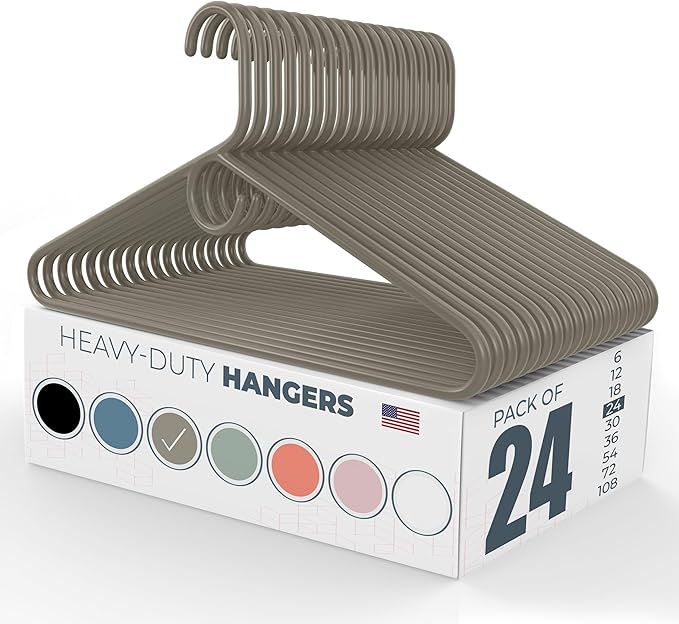 Heavy Duty Clothes Hangers 20 Pack (24 Count) – Made in the USA – 8lb Capacity Plastic Hangers for Adult Clothing – Durable for Pants, Coats, Jackets, or Jeans – Gray