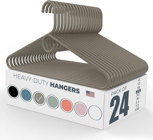 Heavy Duty Clothes Hangers 20 Pack (24 Count) – Made in the USA – 8lb Capacity Plastic Hangers for Adult Clothing – Durable for Pants, Coats, Jackets, or Jeans – Gray