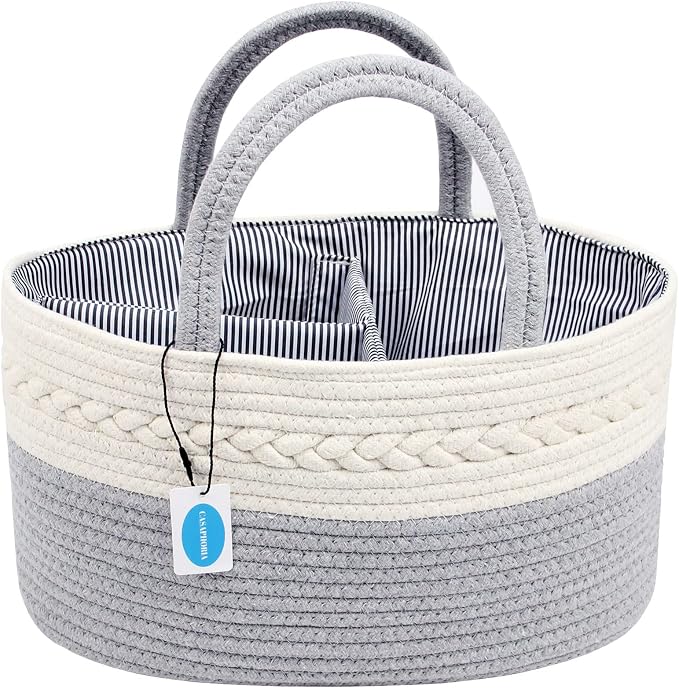 Casaphoria Caddy Organizer - Cotton Rope Basket with Removable Inserts, Soft Storage Caddy for Gifts, Cream and Gray