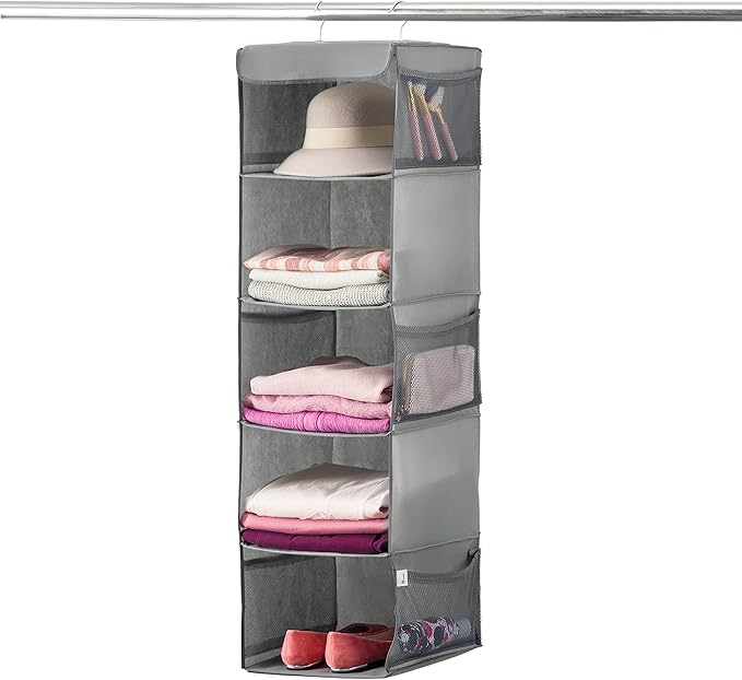 ZOBER Hanging Closet Organizer, 5-Shelf - Hanging Storage Organizer Shelves for Clothes, Towels, Toys - College Dorm Room, Nursery, & Home Closet